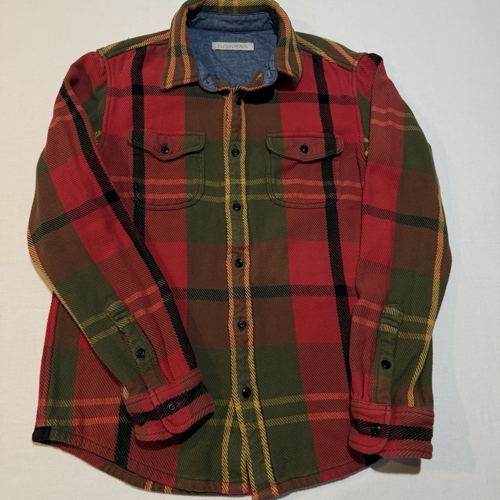 Outerknown Blanket Shirt Mens S Cedar Lobos Plaid Organic Cotton Flannel
